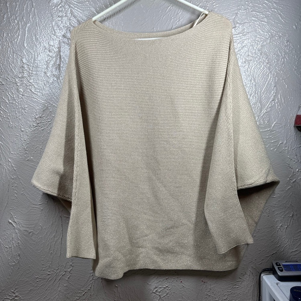 PHILOSOPHY Gold Ribbed Knit Dolman Sleeve Boat Neck Sweater Women's Plus Size 1X